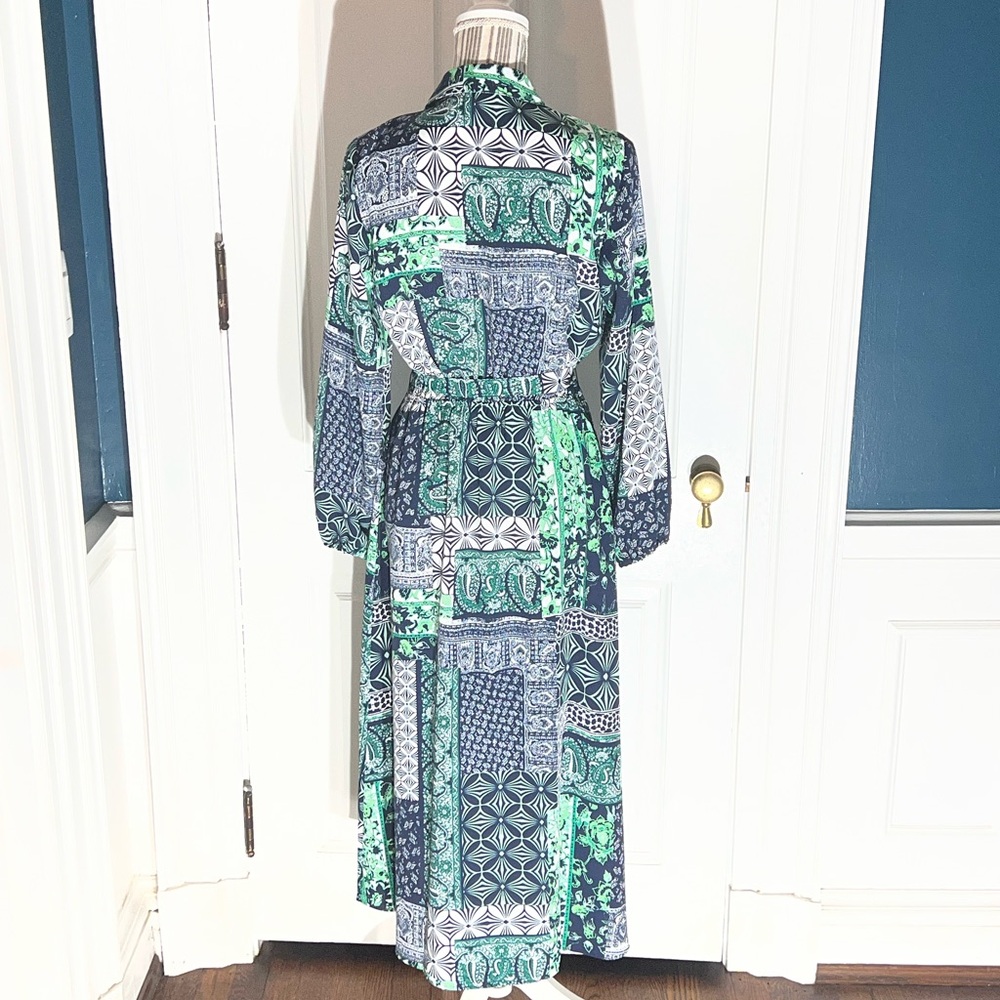 Green patchwork print loft small women’s belted m… - image 10